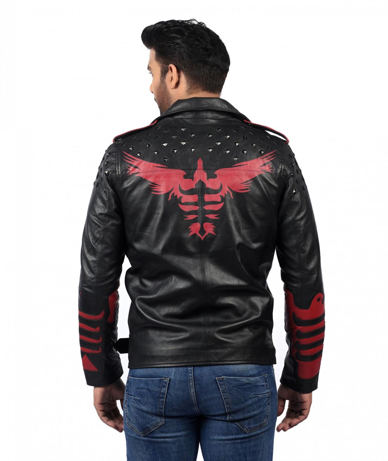 Men Fashion Unisex Blood Eagle Biker Black Rivet Motorcycle Leather Jacket Costume