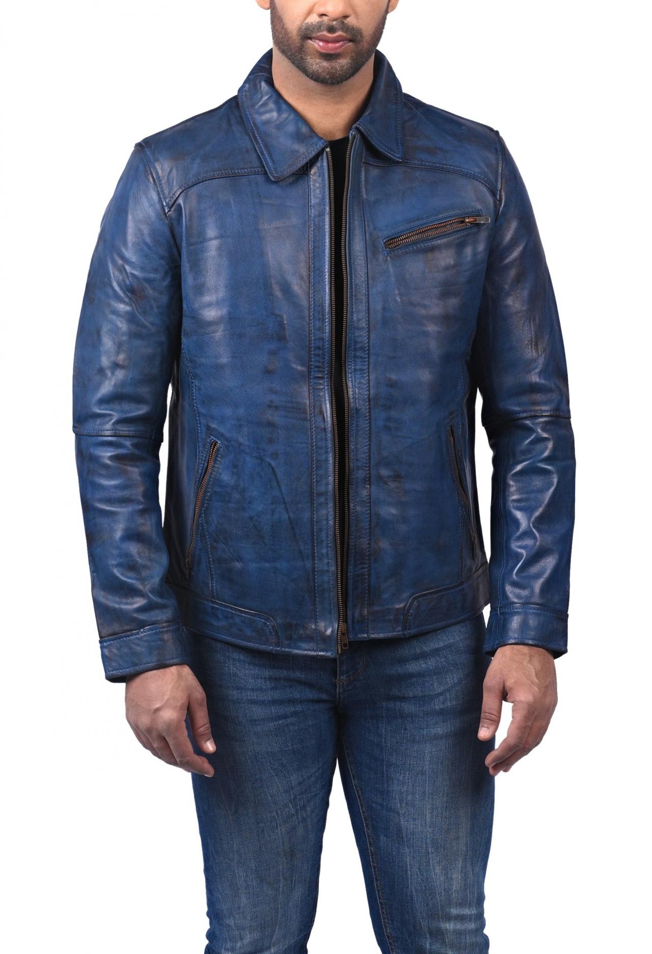 Men Party Wear Fashion Clothing Don Omar Biker Blue Motorcycle Leather Jacket