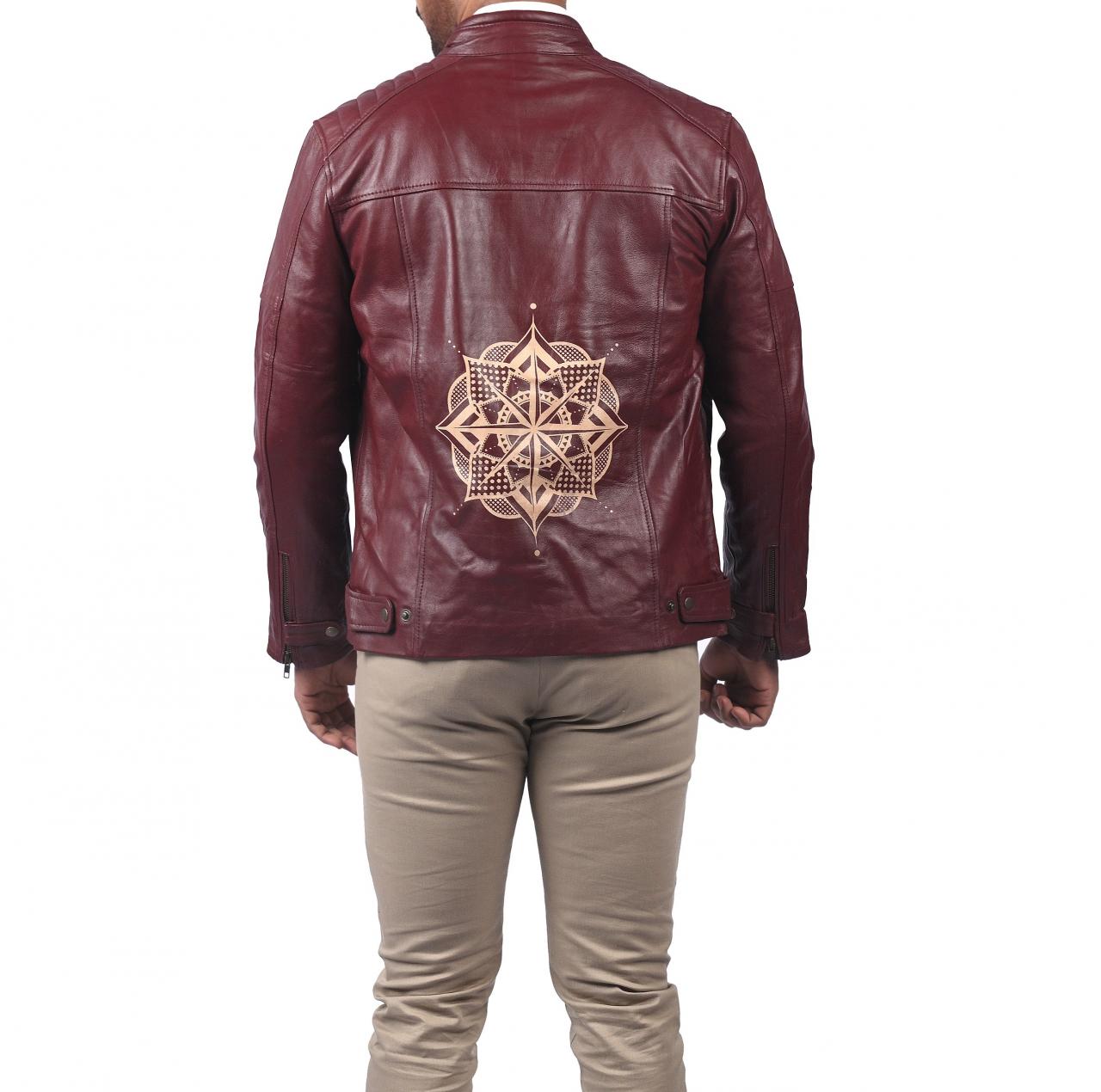 Riding Jackets For Men Artistic Art Printed Maroon Biker Leather ...