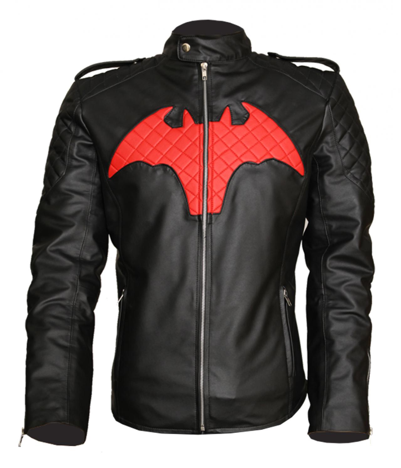 Bat The Man Beyond Red Logo Black Real Cosplay Leather Jacket Costume