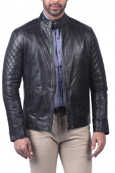 Moto Biker Men Plain Designer Casual Black Fashion Motorcycle Leather Jacket