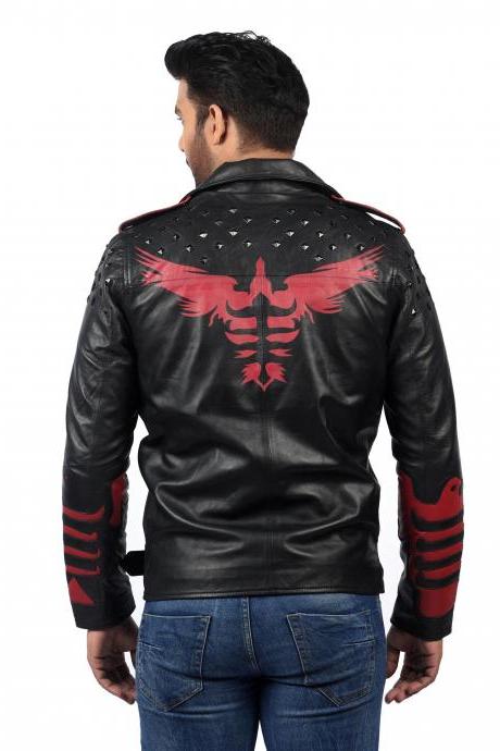Men Fashion Unisex Blood Eagle Biker Black Rivet Motorcycle Leather Jacket Costume