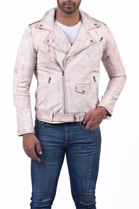 Riding Jackets For Men Classic Brando Distressed Waxed Biker White Leather Motorcycle Jacket