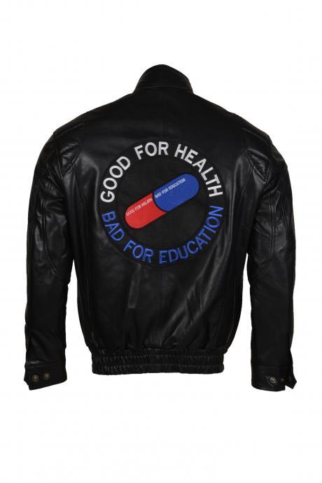 Akira Kaneda Capsule Health Cause Embroidered Faux Black Leather Jacket