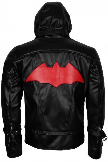 Bat The Man Beyond Black Hooded Real Leather Biker Jacket