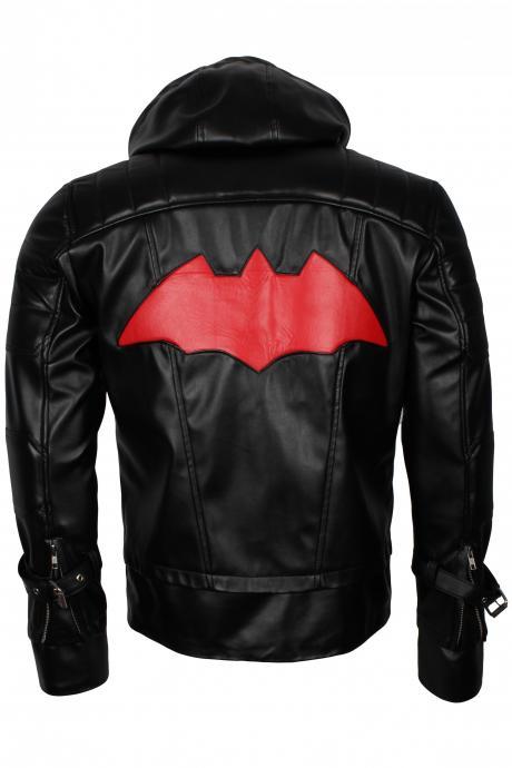 Bat The Man Beyond Black Hooded Faux Leather Biker Jacket Costume