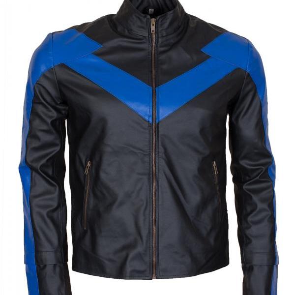 Bat The Man night wing Black and Blue Cosplay Faux Leather Jacket Costume