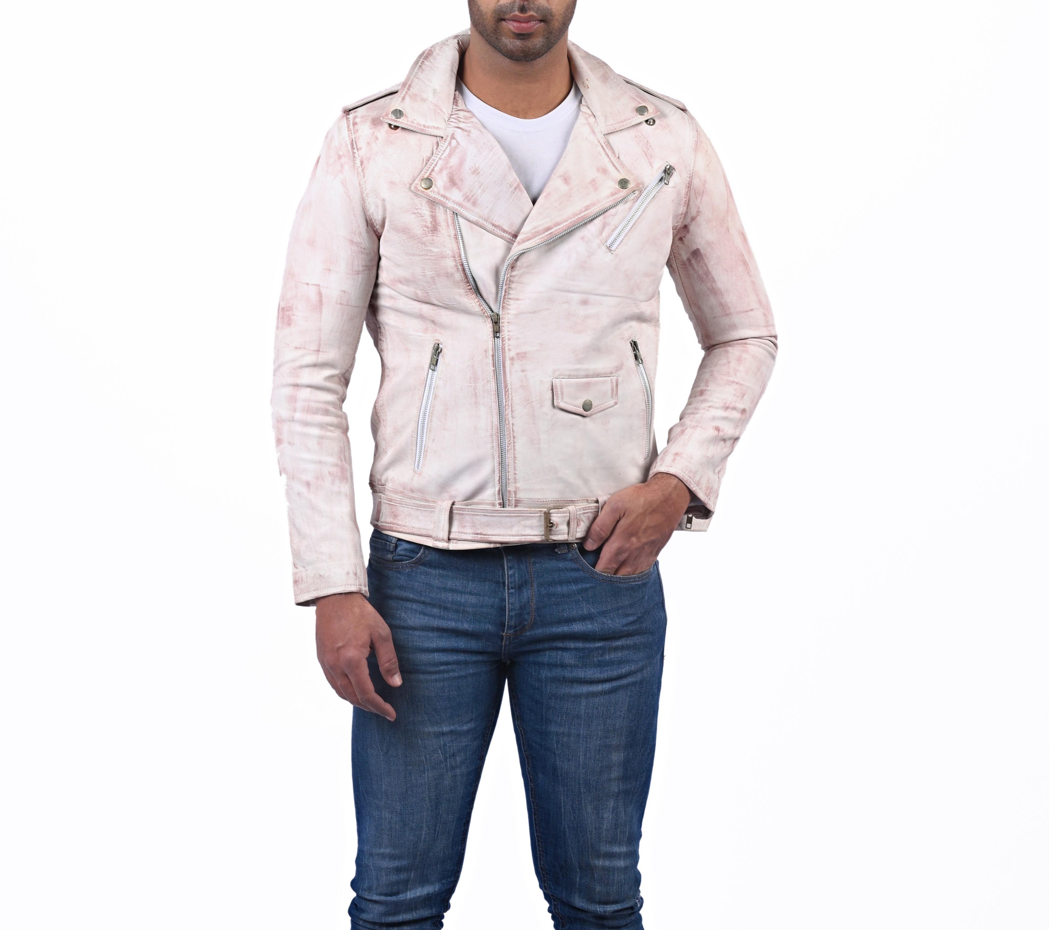 Riding Jackets For Men Classic Brando Distressed Waxed Biker White ...